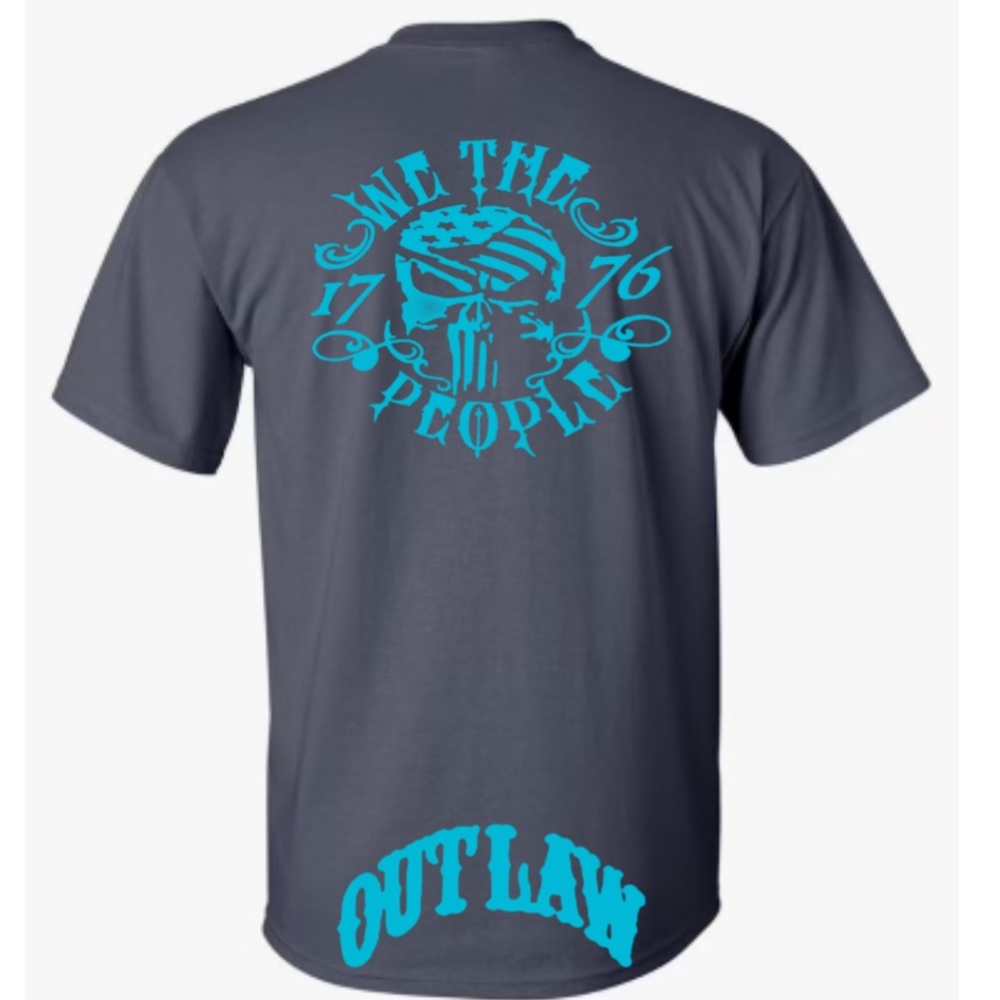NWT Dark Gray Men's T-Shirt Crew Neck Short Sleeves with Blue Skull on backside